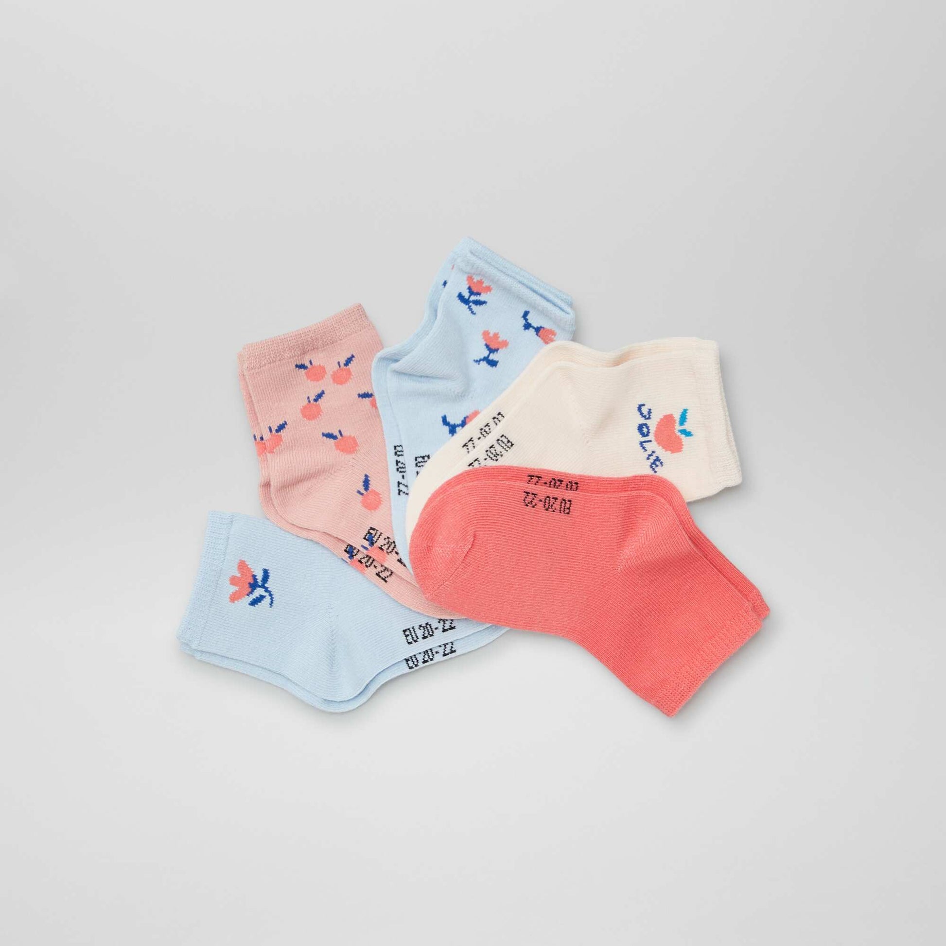 Lot de 5 paires de chaussettes en maille stretch Bleu/Rose