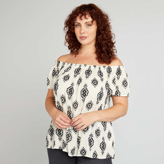 Blouse fantaisie emmanchures bardot Beige