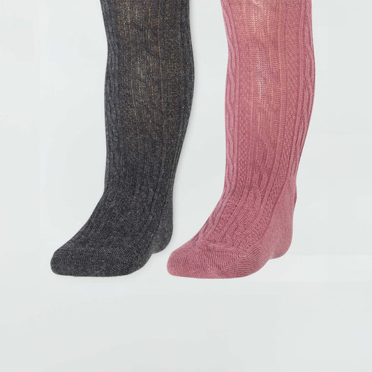 Collants chauds en maille torsade - Lot de 2 Anthracita/rose