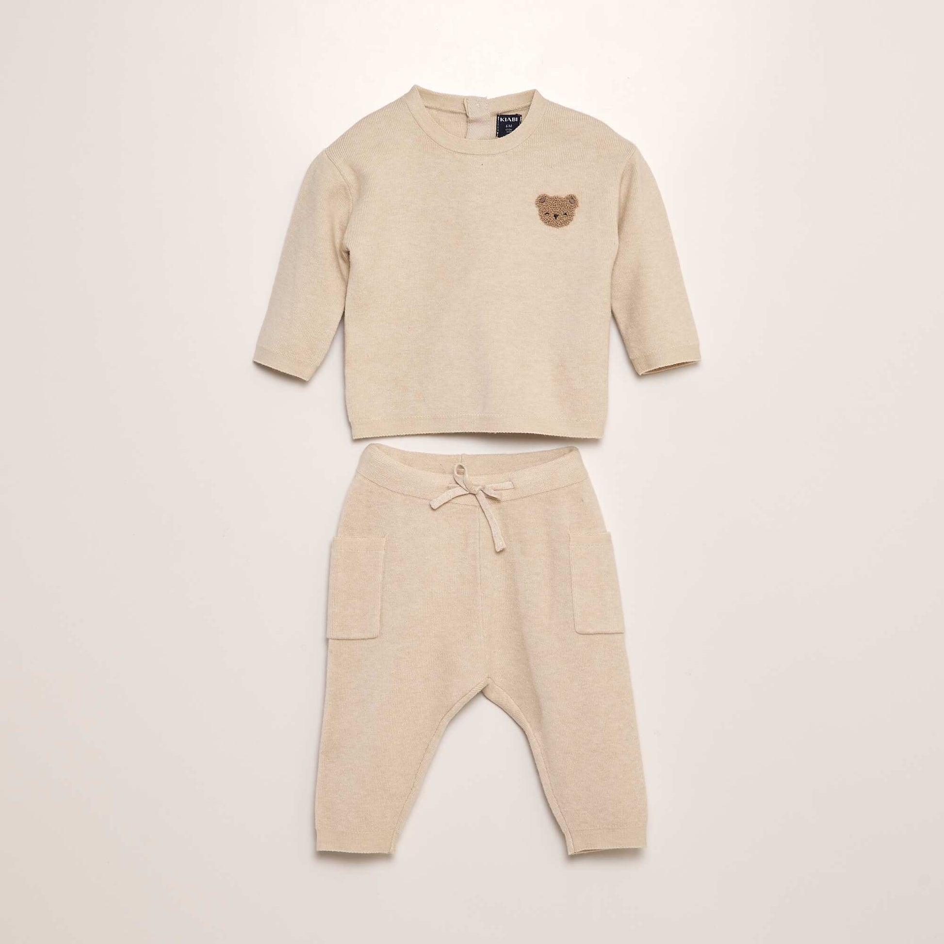 Ensemble pull + pantalon en maille - 2 pi ces Marron