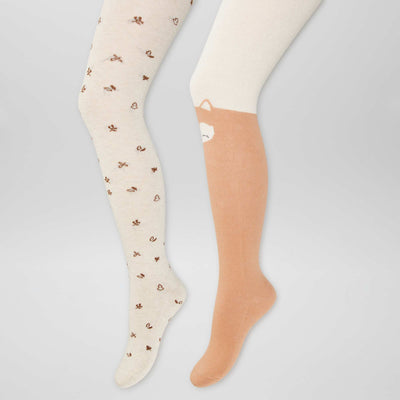 Lot de 2 collants chauds 'animaux' ORANGE