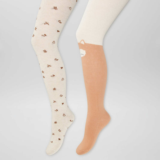 Lot de 2 collants chauds 'animaux' ORANGE