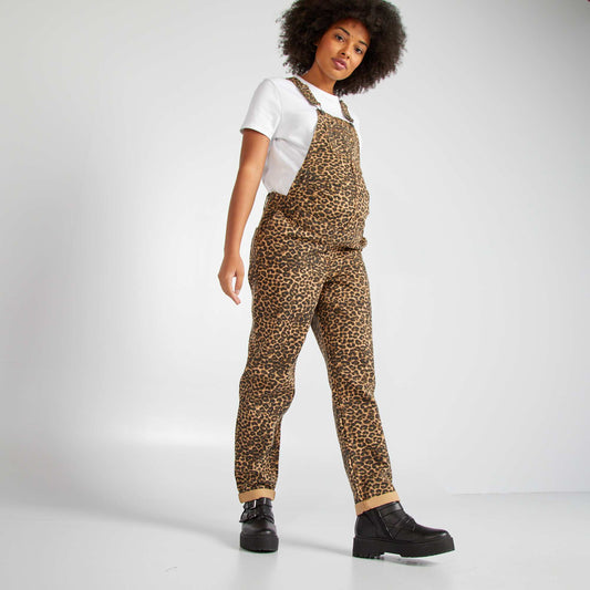 Salopette de grossesse en denim 'l opard' Marron