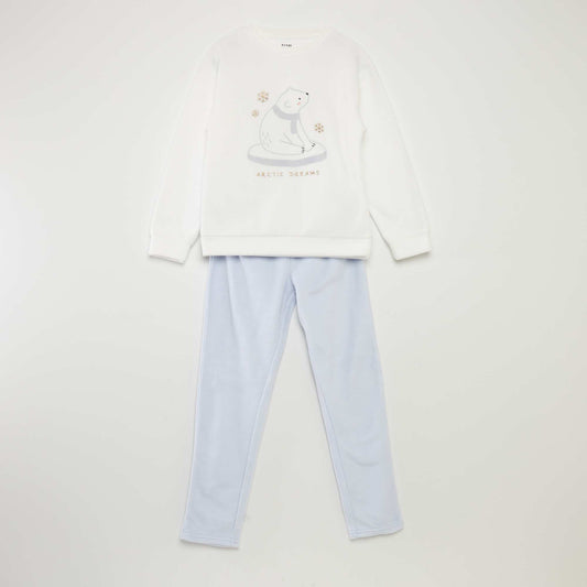 Pyjama long en polaire - 2 pi ces Blanc