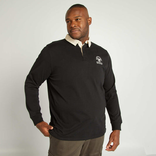 Polo uni manches longues style rugby noir