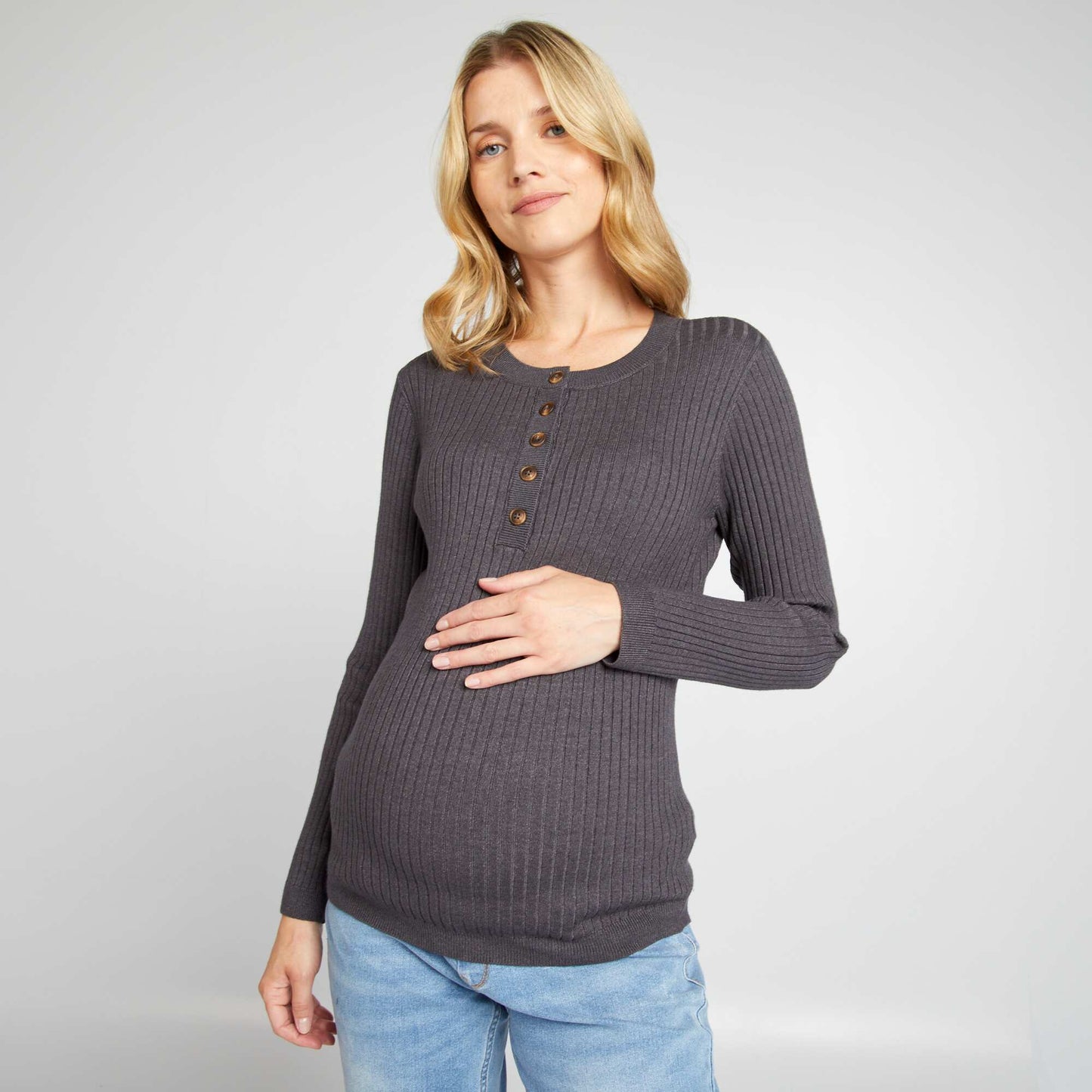 Pull d'allaitement maille fine Gris