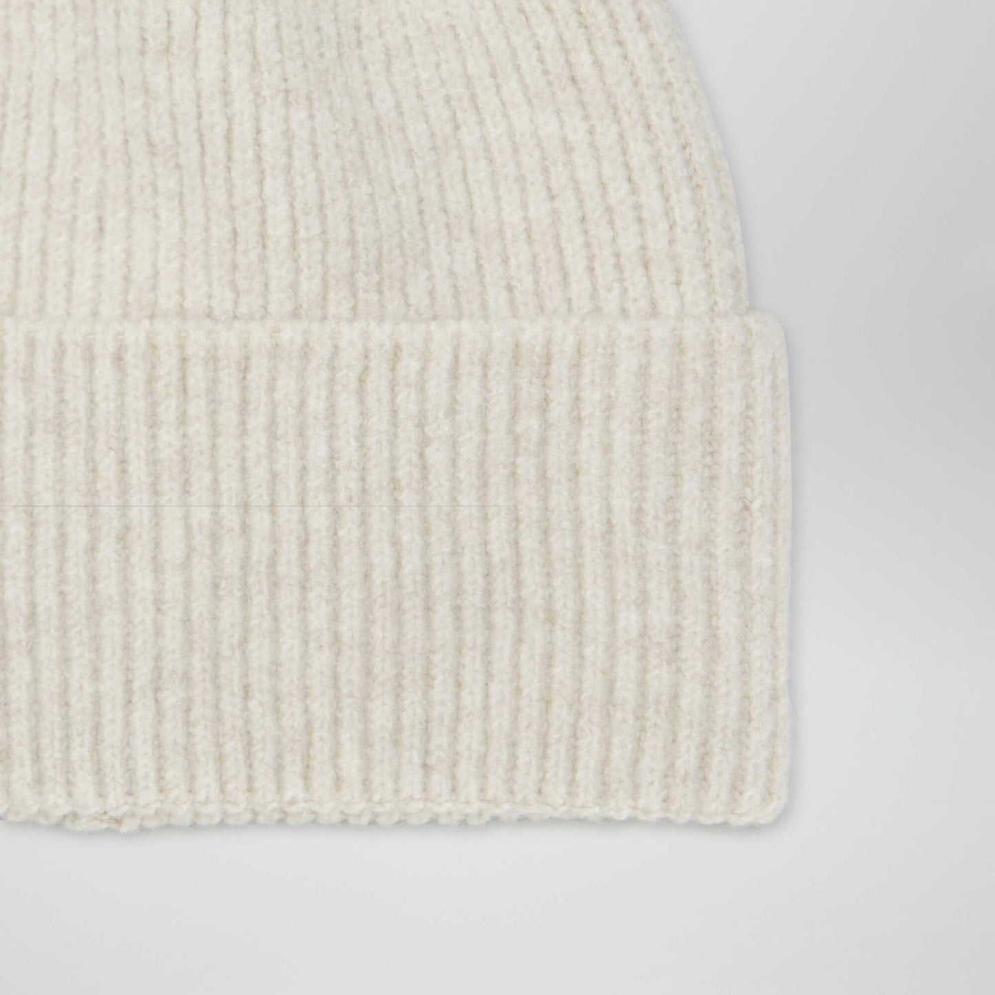 Bonnet avec revers en maille Blanc cassé