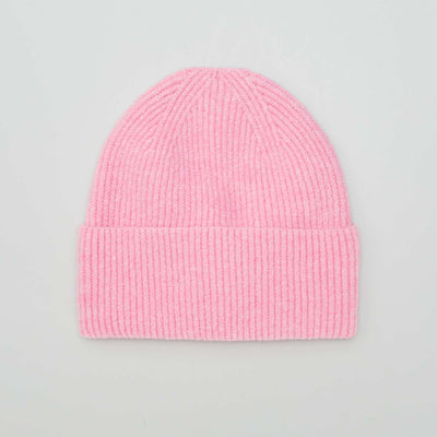 Bonnet avec revers en maille Rose