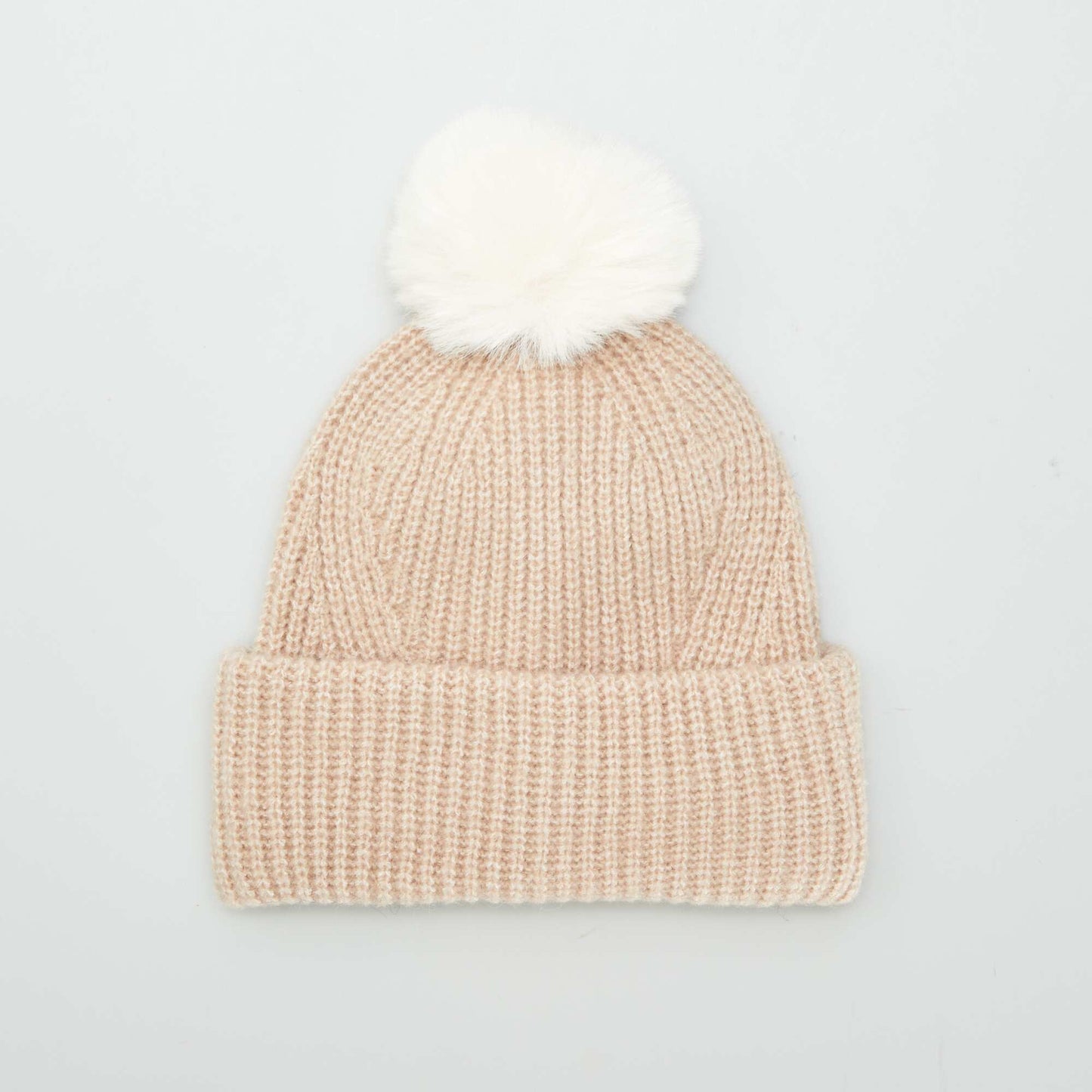 Bonnet en maille c tel e avec pompon Marron