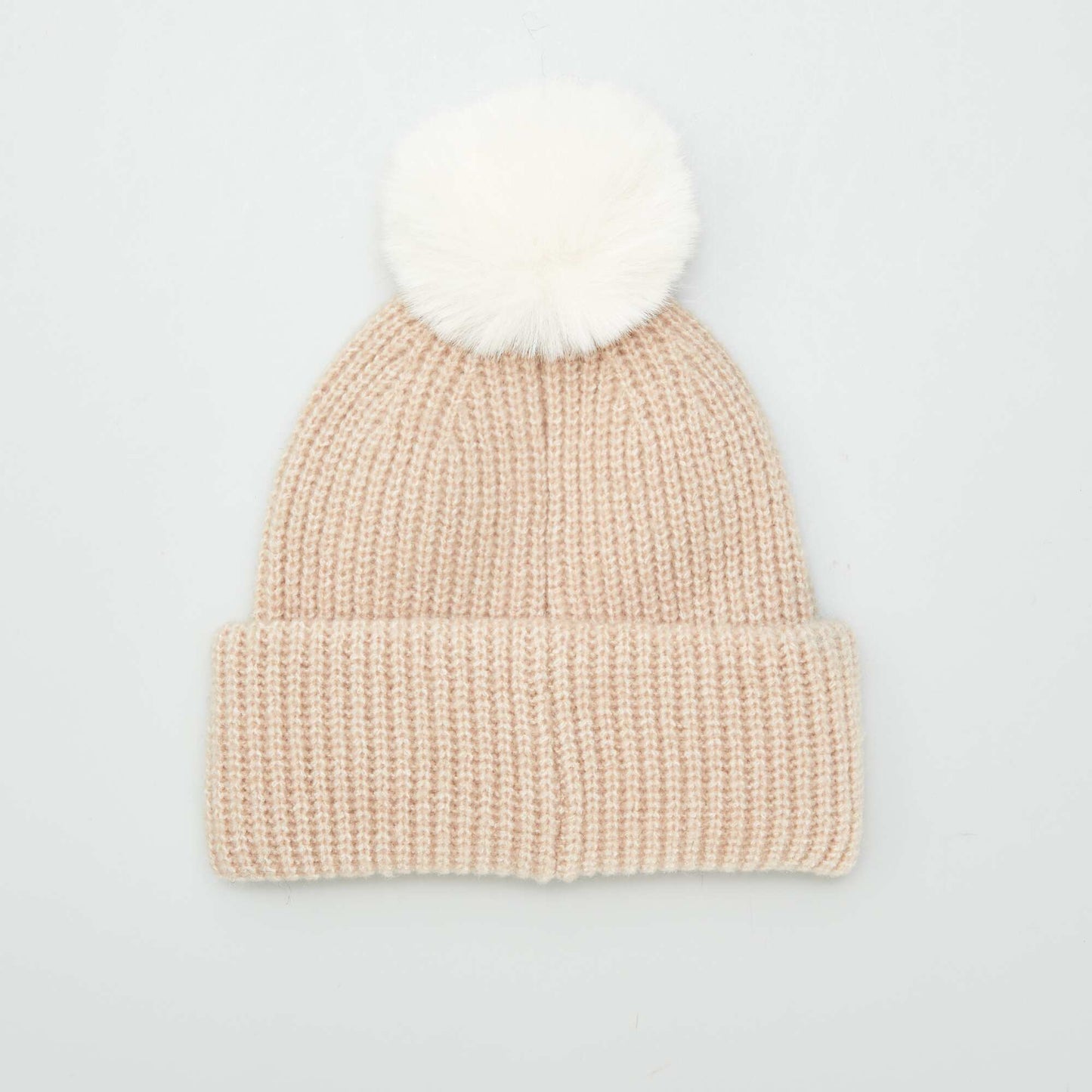 Bonnet en maille c tel e avec pompon Marron