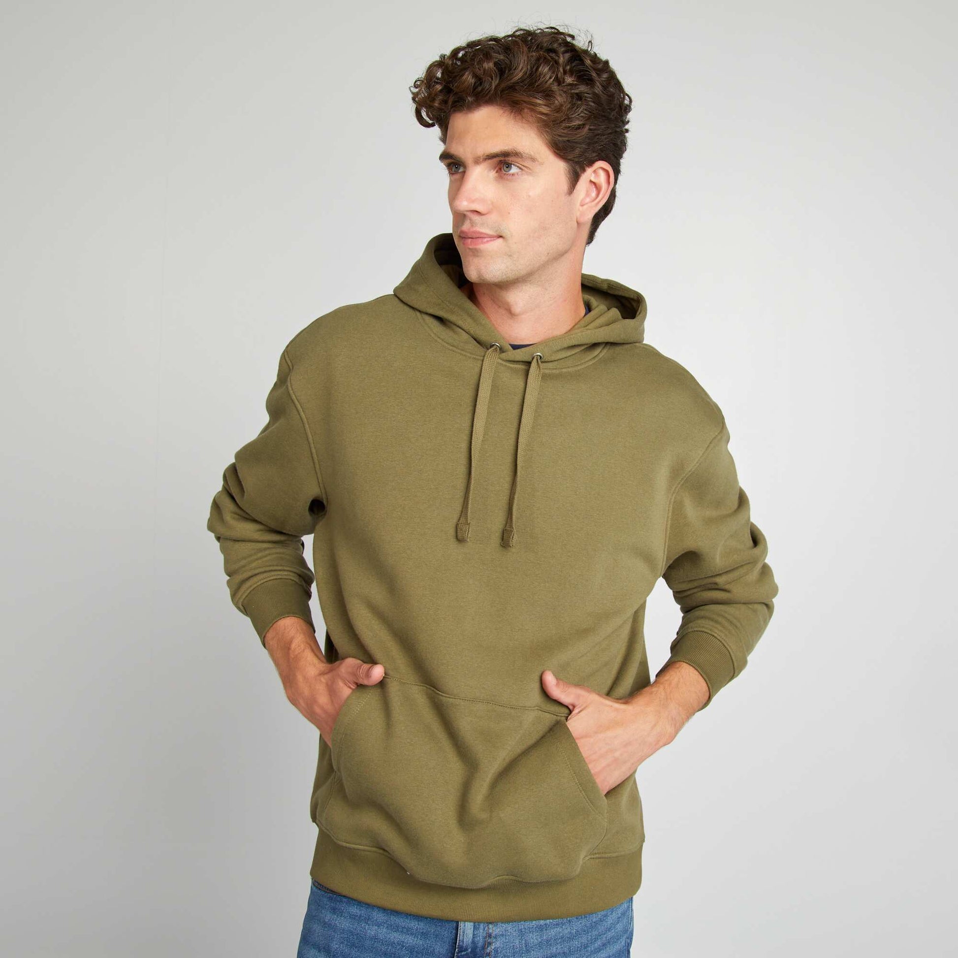 Sweat à capuche uni Kaki