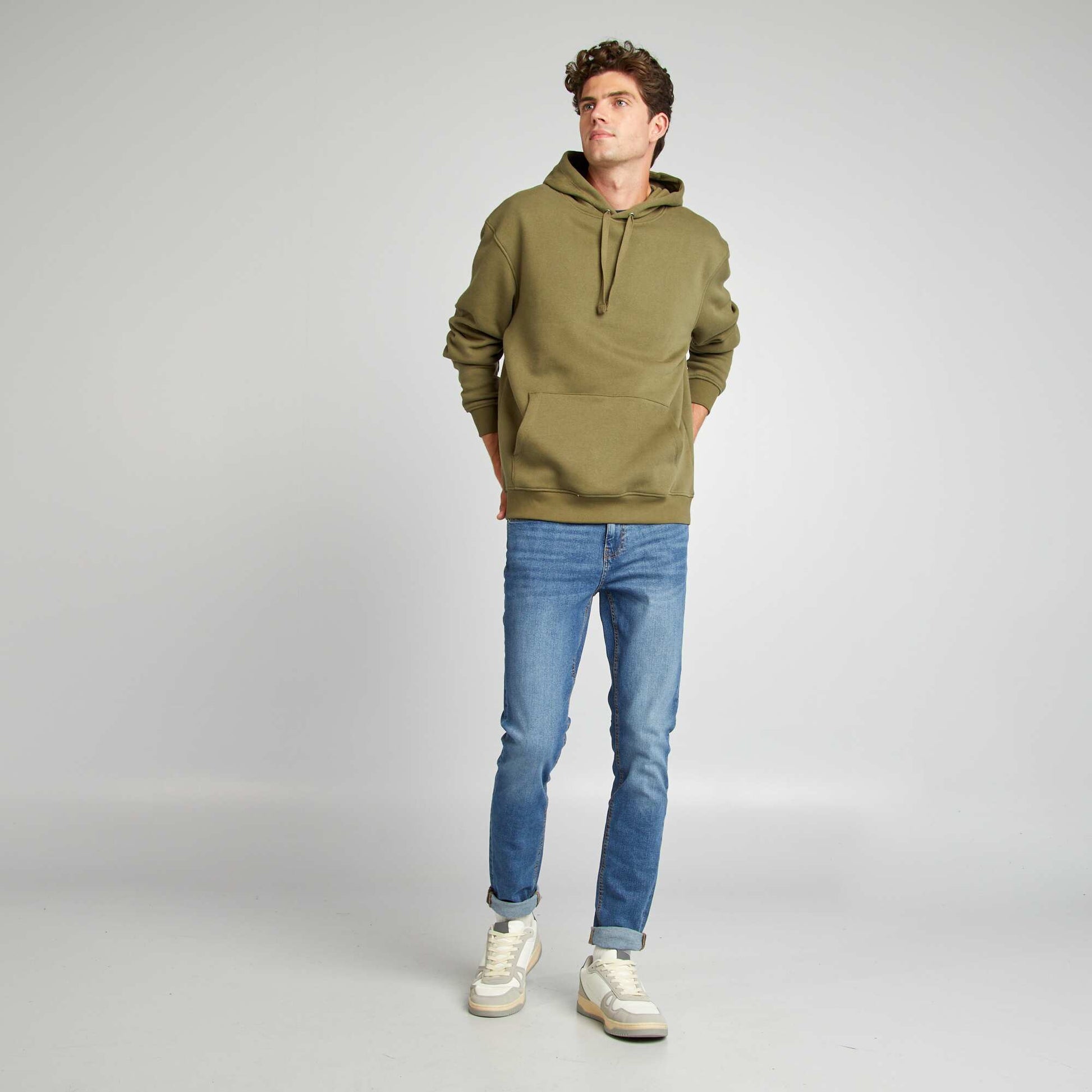Sweat à capuche uni Kaki