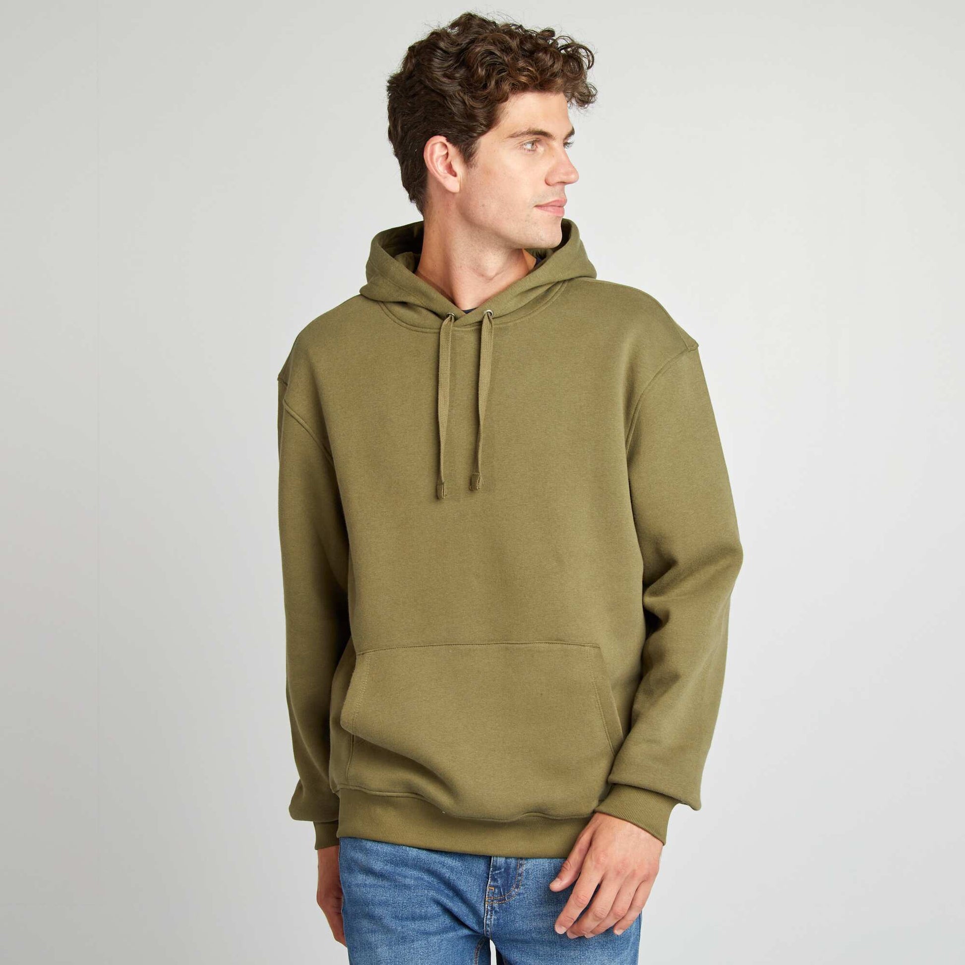 Sweat à capuche uni Kaki