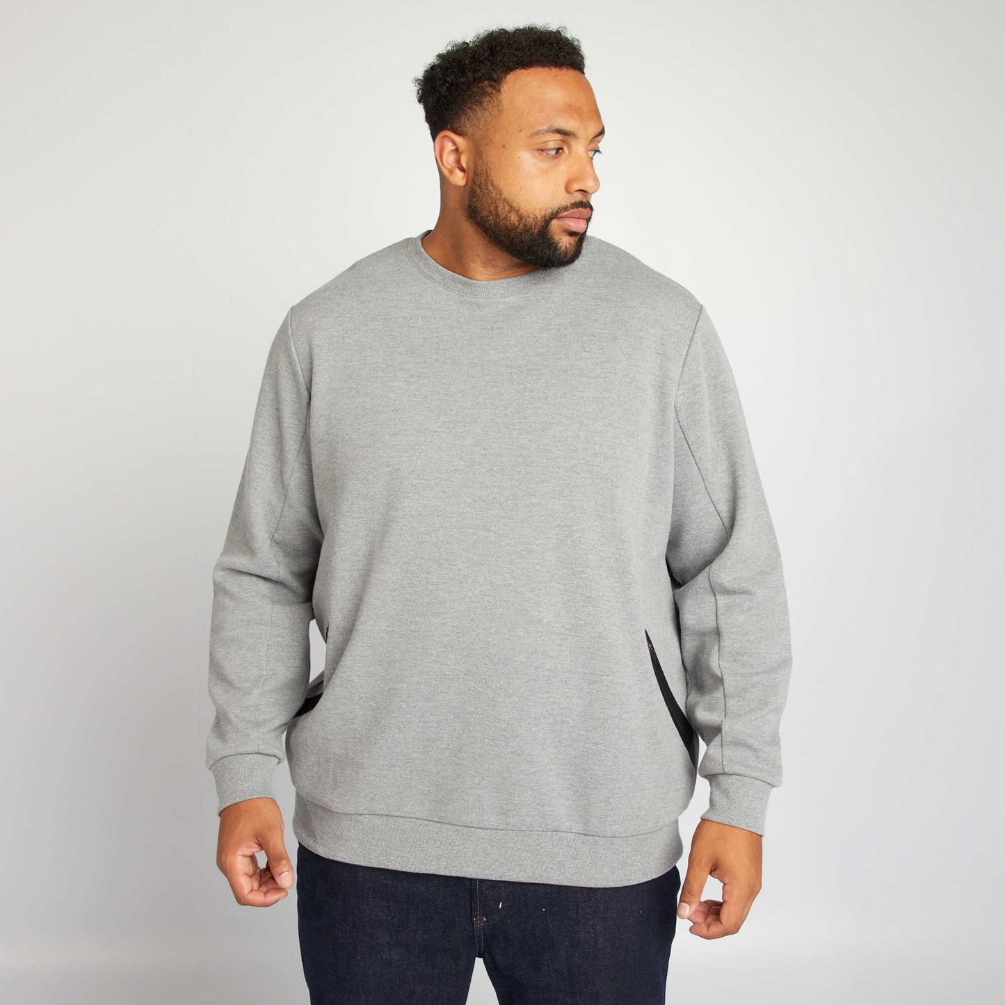 Sweat uni avec poches zippées Gris