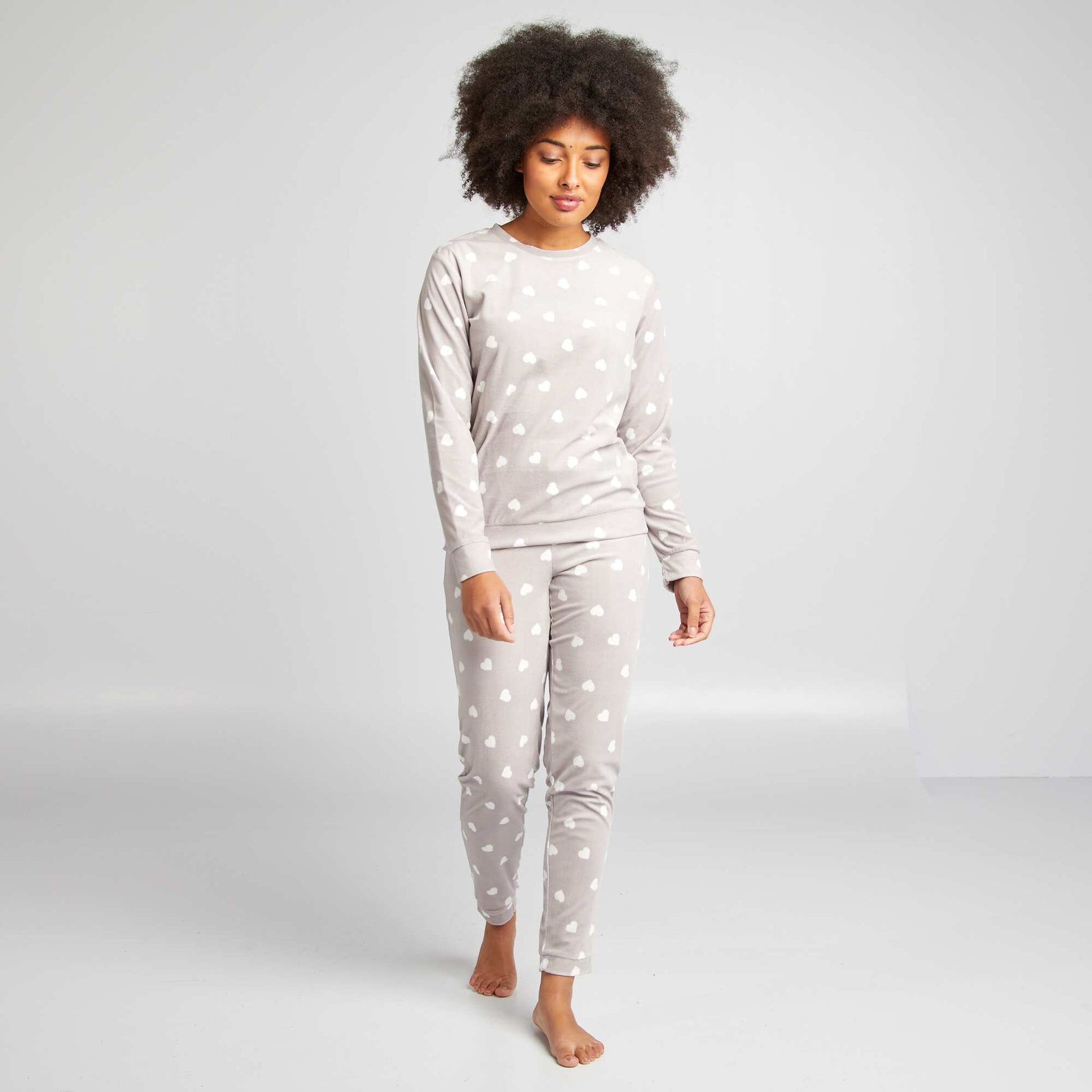 Ensemble pyjama 2 pi ces imprim Beige coeurs