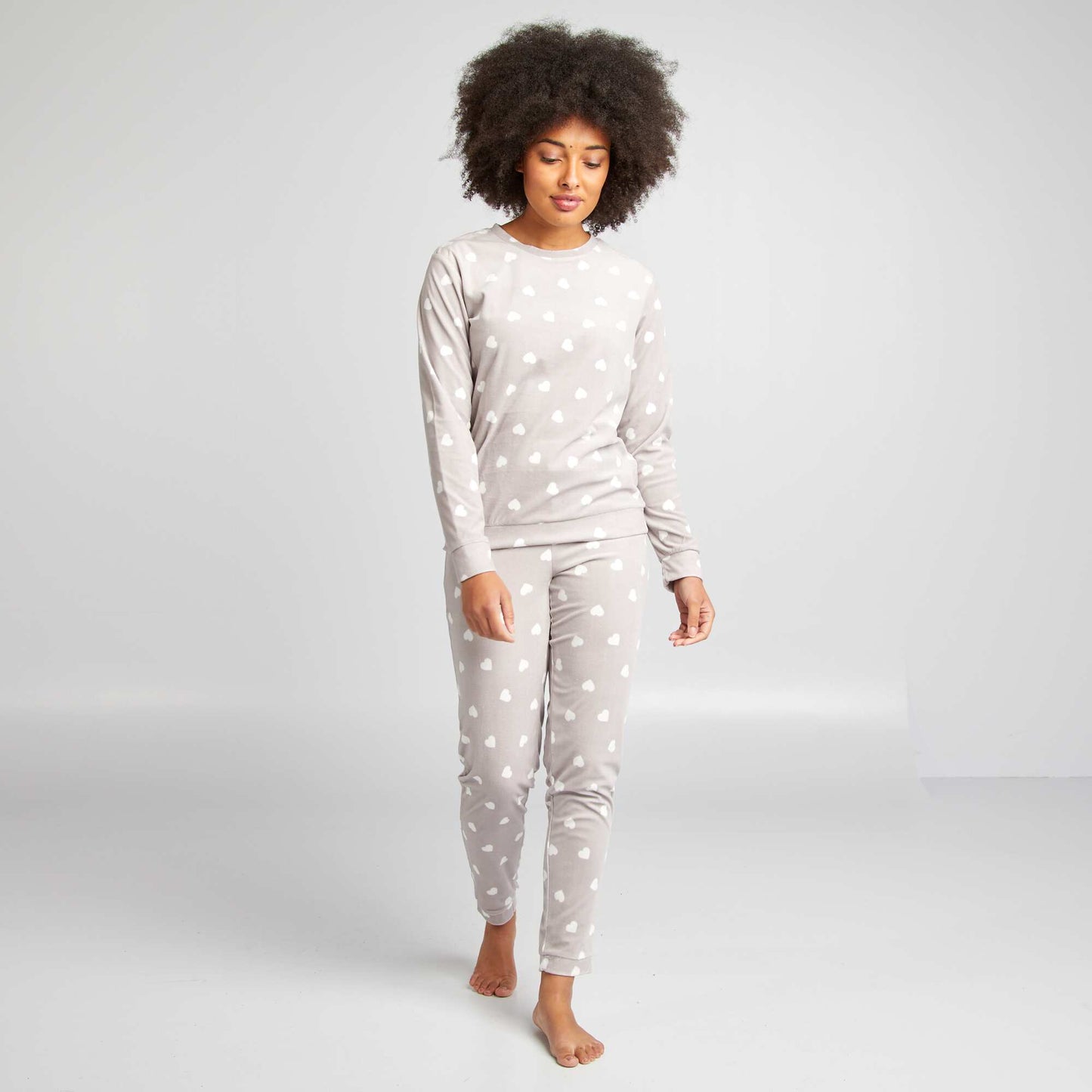 Ensemble pyjama 2 pi ces imprim Beige coeurs