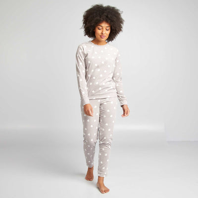 Ensemble pyjama 2 pi ces imprim Beige coeurs