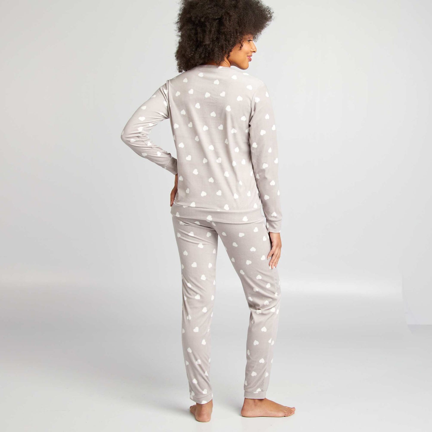 Ensemble pyjama 2 pi ces imprim Beige coeurs