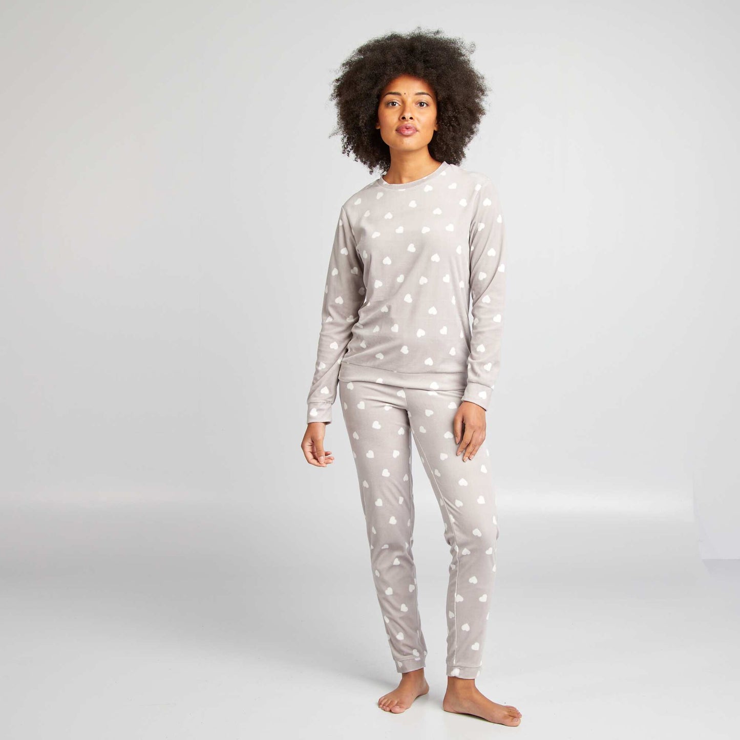 Ensemble pyjama 2 pi ces imprim Beige coeurs