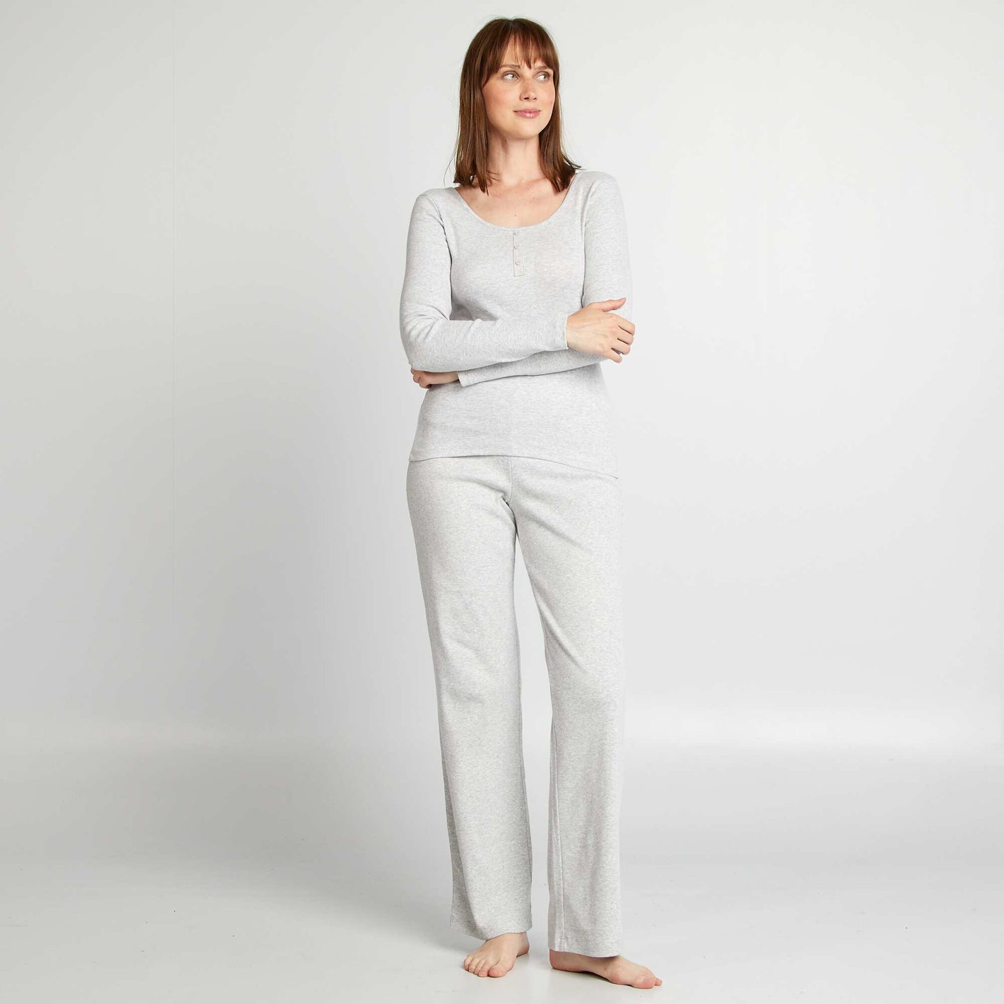 Pantalon de pyjama large rib Gris chin