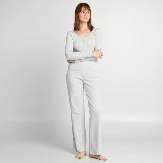 Pantalon de pyjama large rib Gris chiné