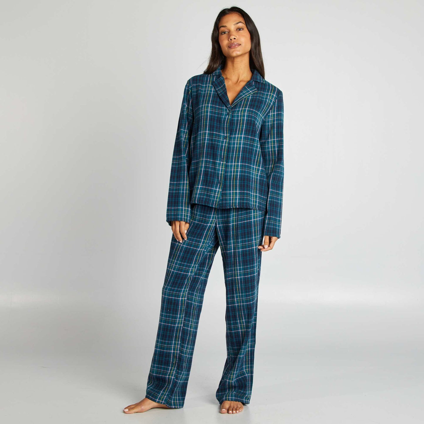 Ensemble pyjama chemise + pantalon à carreaux Vert carreaux