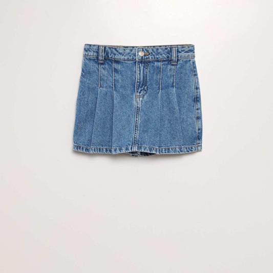 Mini jupe short en jean pliss e Bleu