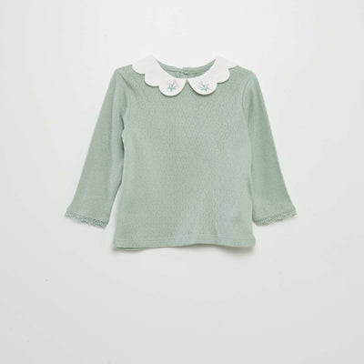 T-shirt col claudine en maille pointelle Vest