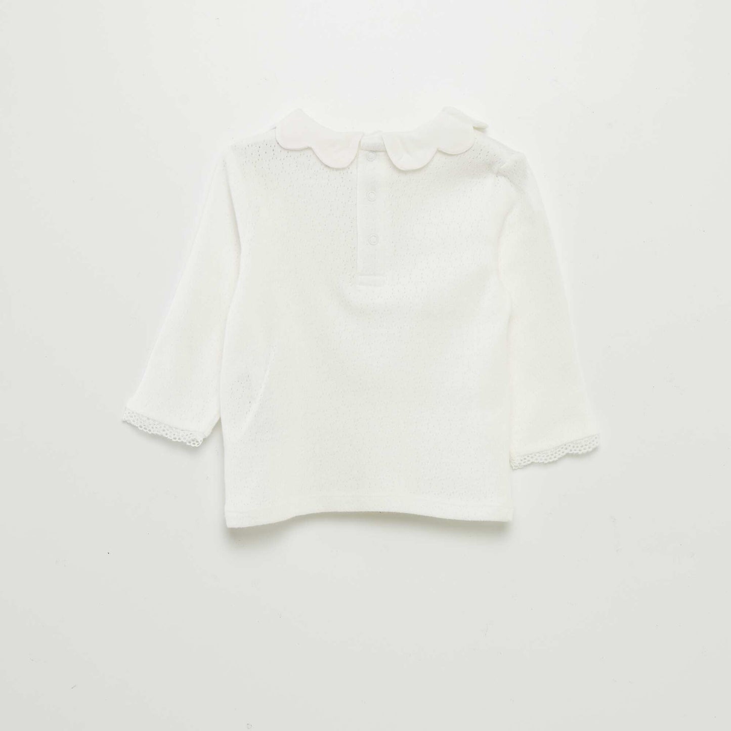 T-shirt col claudine en maille pointelle Blanc