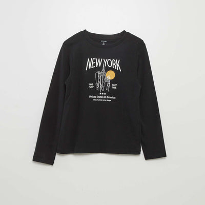T-shirt imprimé manches longues Noir