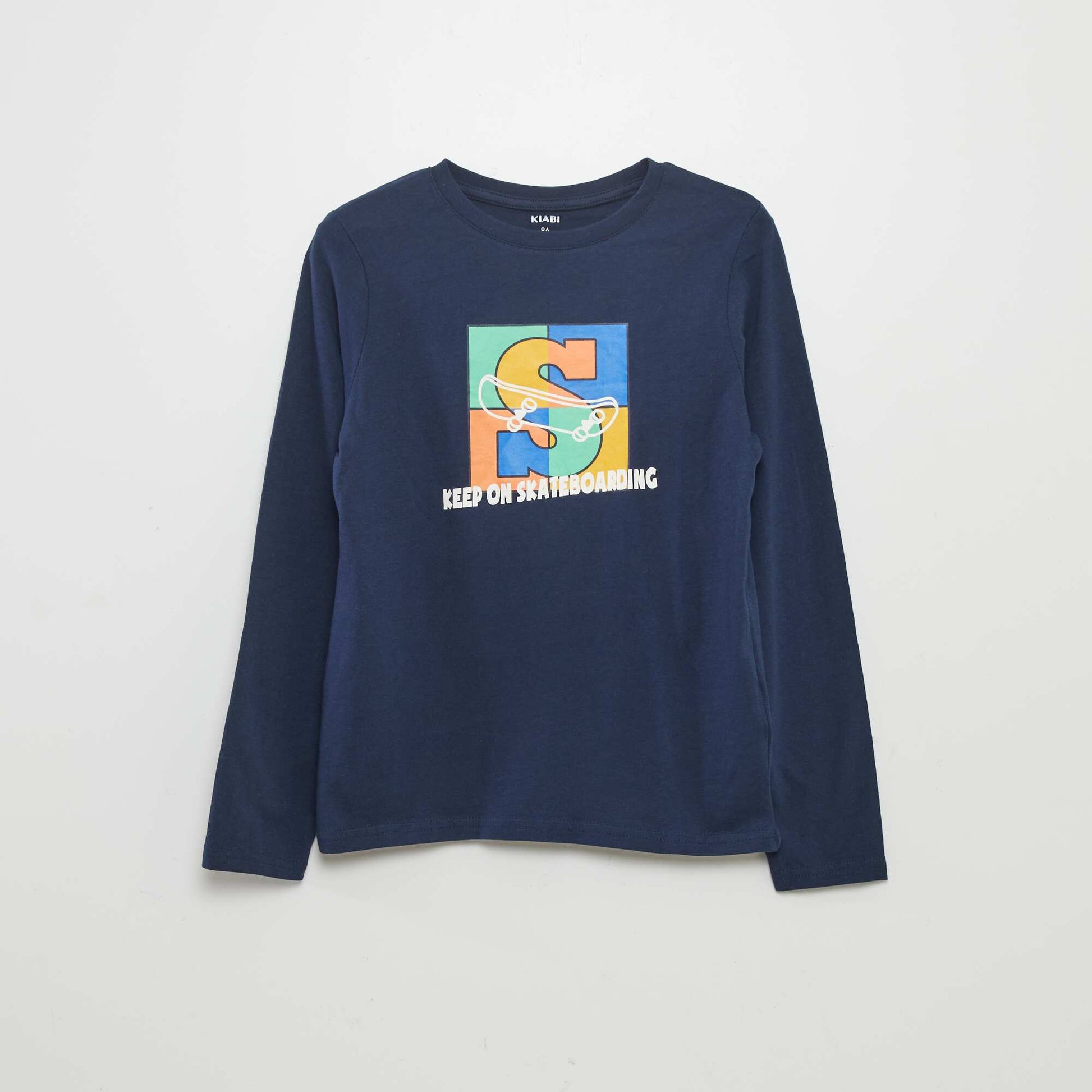 T-shirt imprimé manches longues Bleu