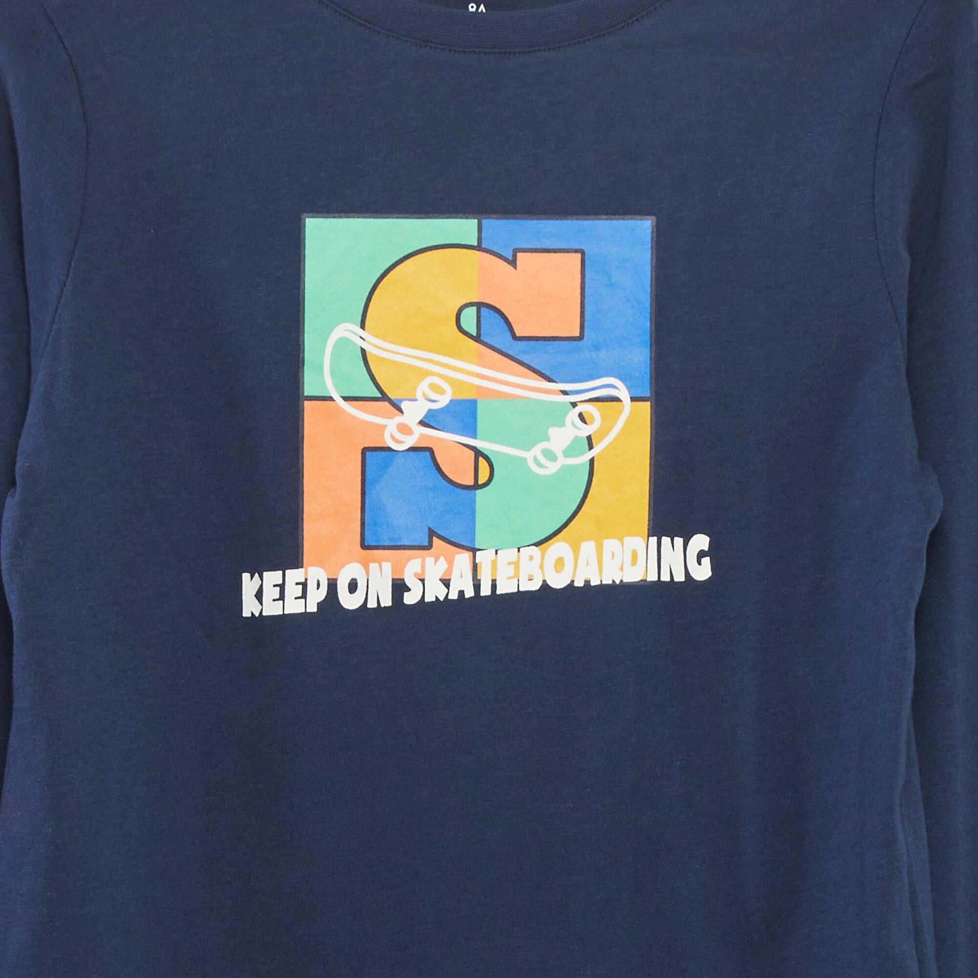 T-shirt imprimé manches longues Bleu