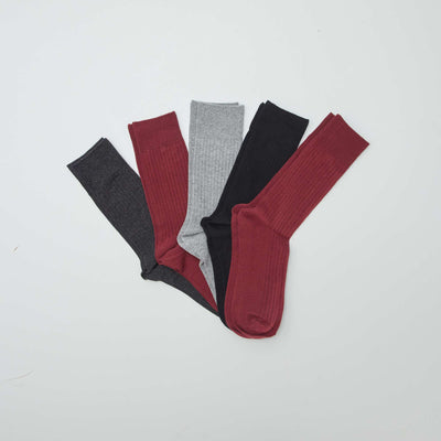 Lot de 5 chaussettes côtelées GRIS/ROUGE