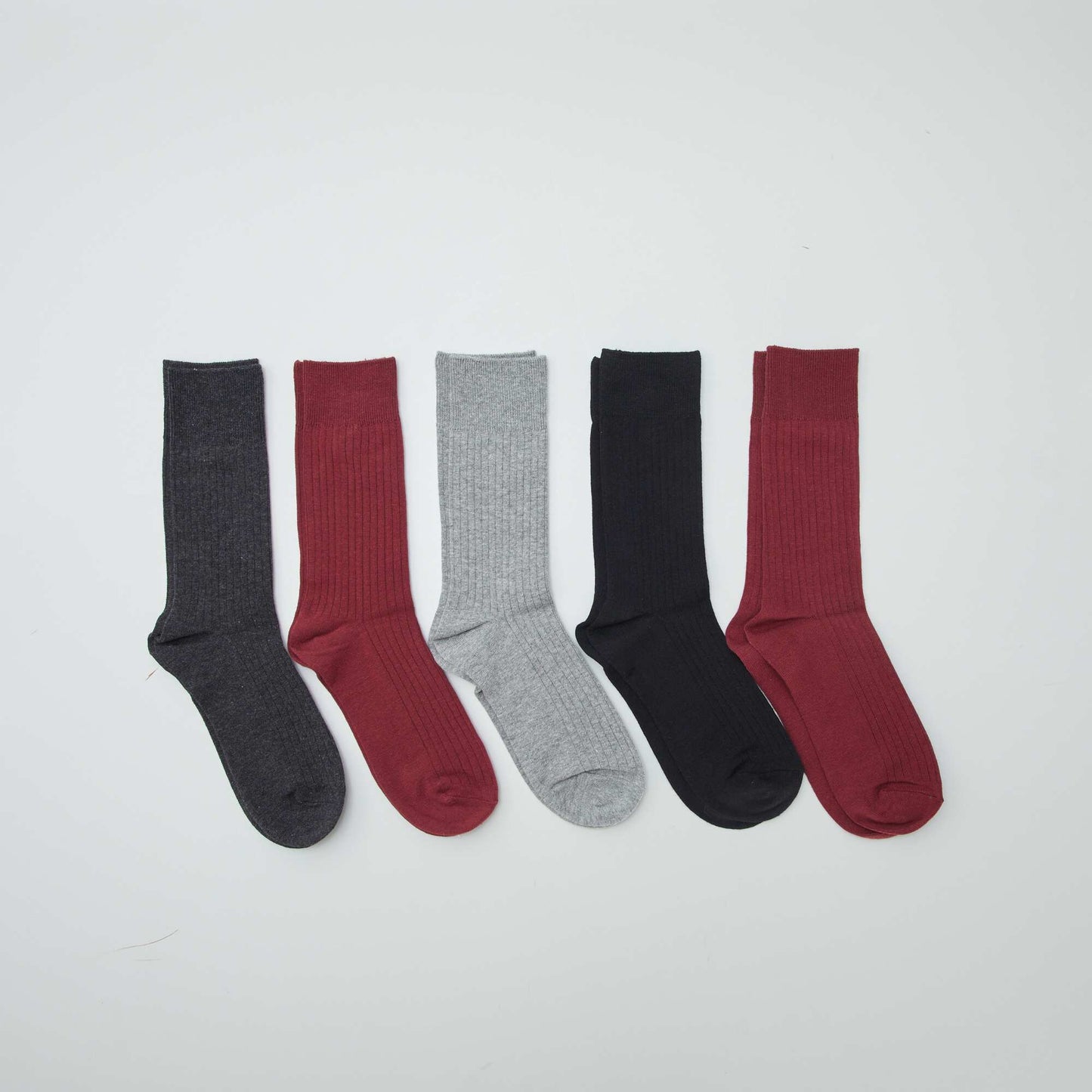 Lot de 5 chaussettes côtelées GRIS/ROUGE