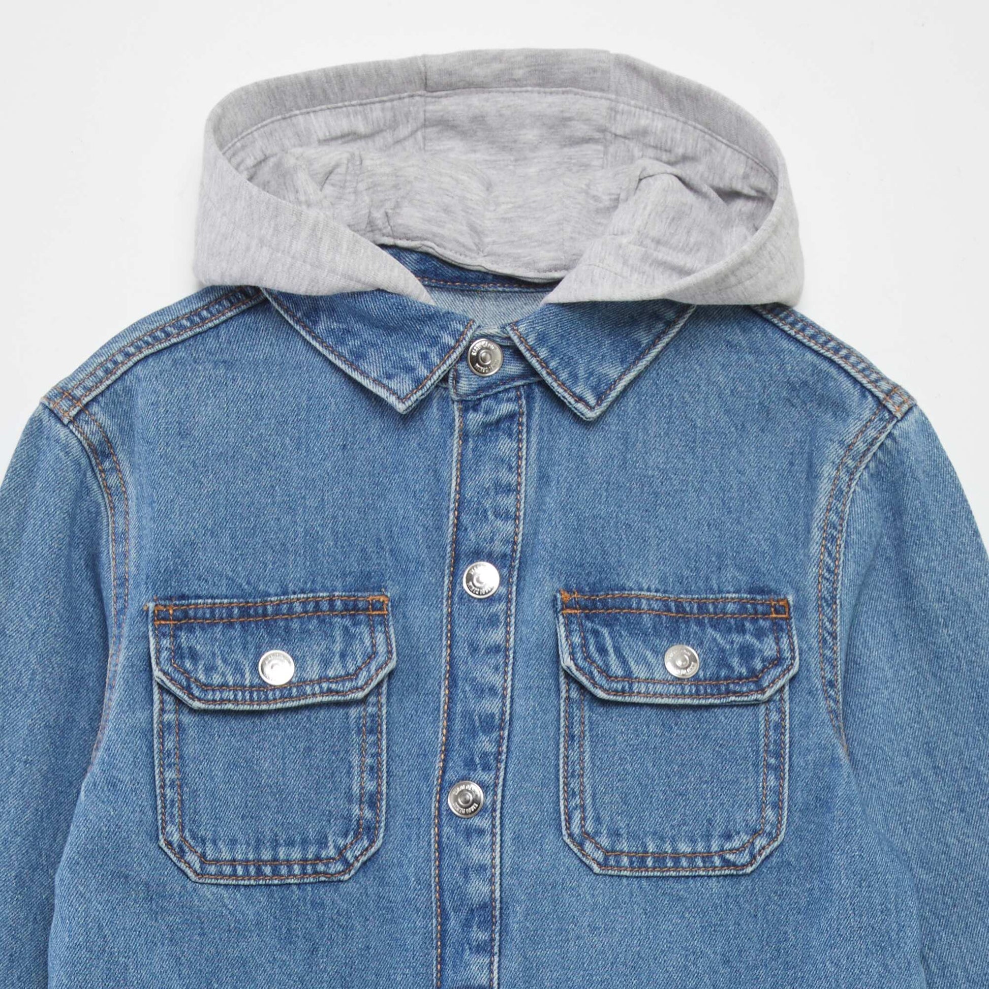 Chemise en jean avec cop capuche BLEU