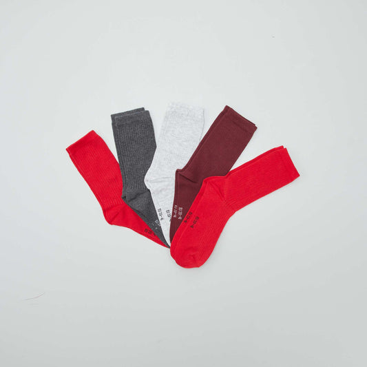 Lot de 5 paires de chaussettes Rouge/gris