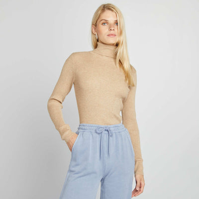 Pull col roul en maille c tel e Beige