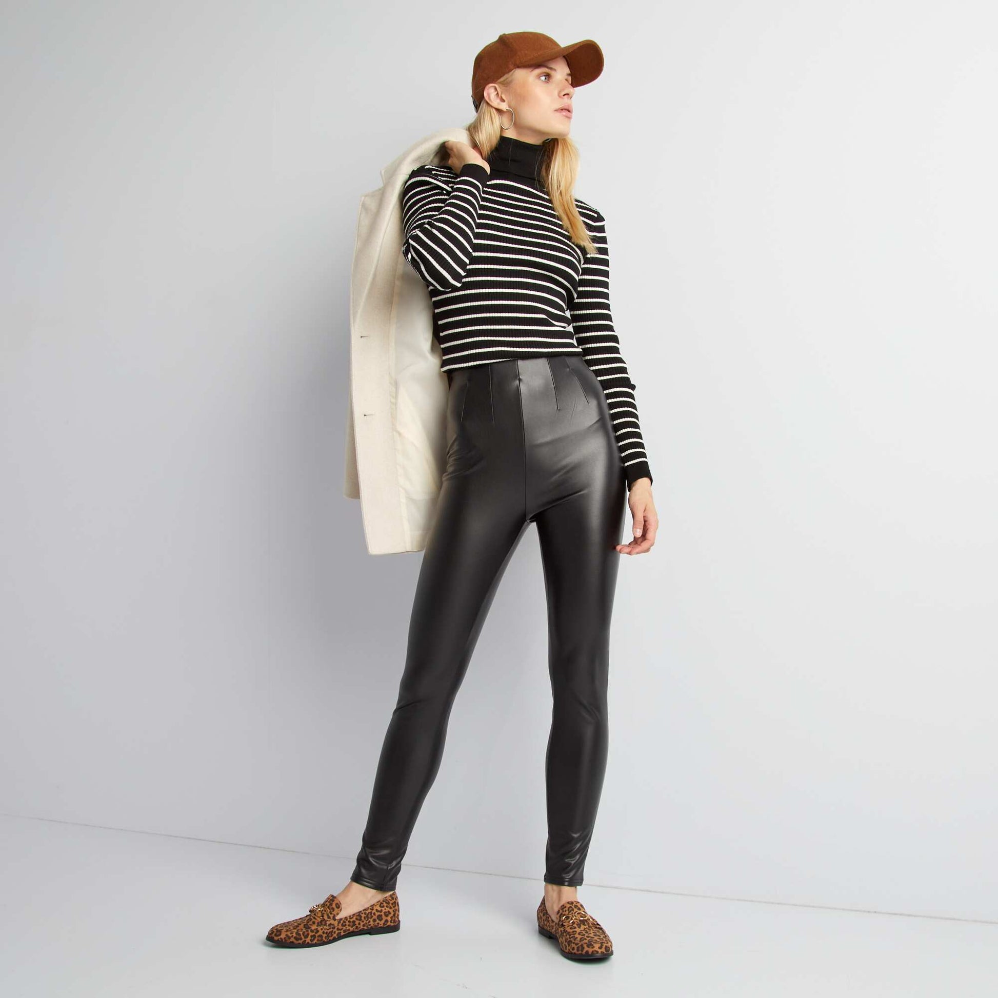 Pull col roul en maille c tel e rayures Noir/blanc