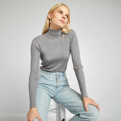 Pull col roul en maille c tel e Gris