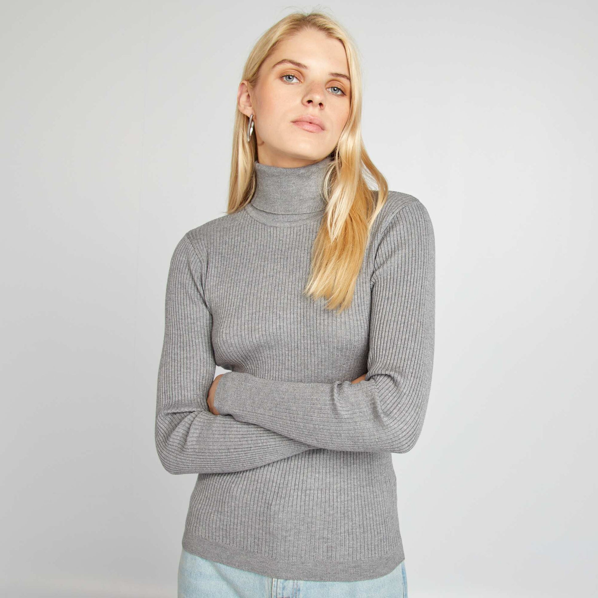 Pull col roul en maille c tel e Gris