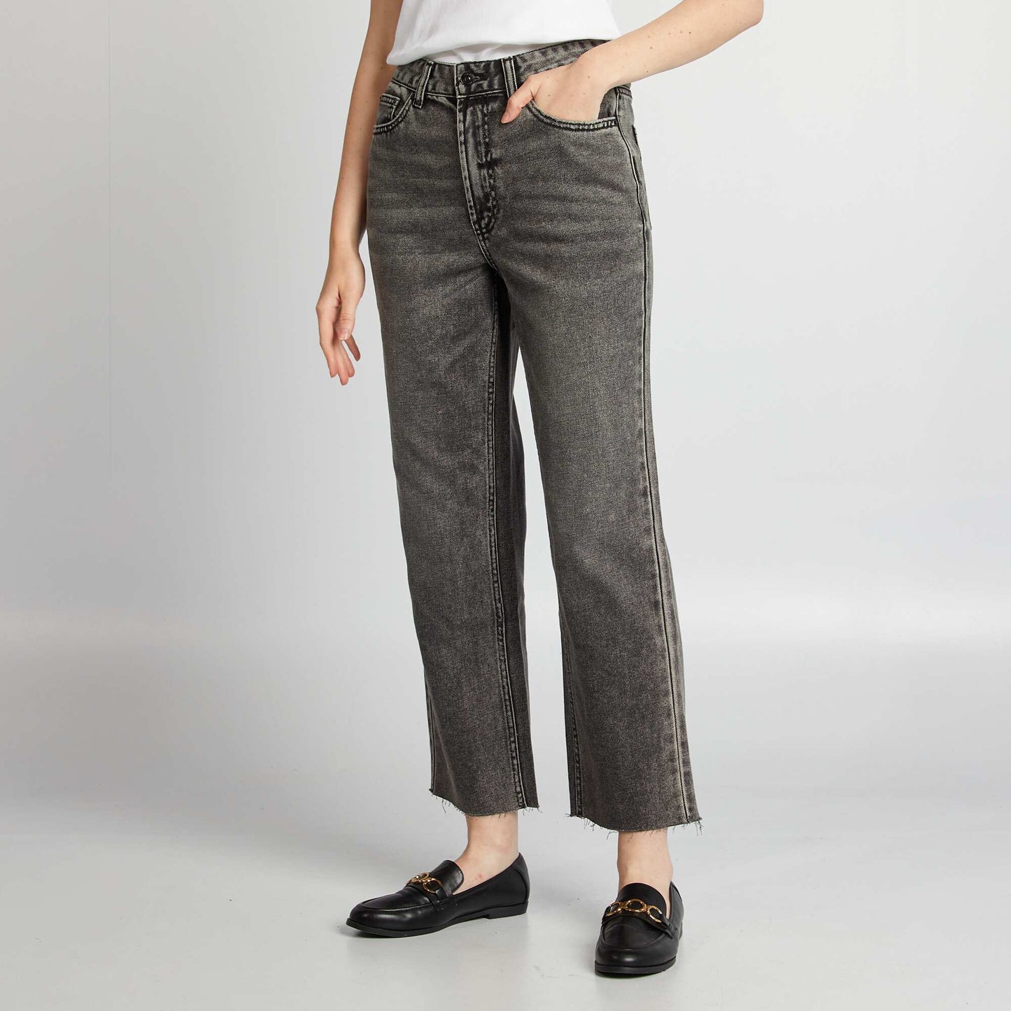 Jean straight en coton Gris