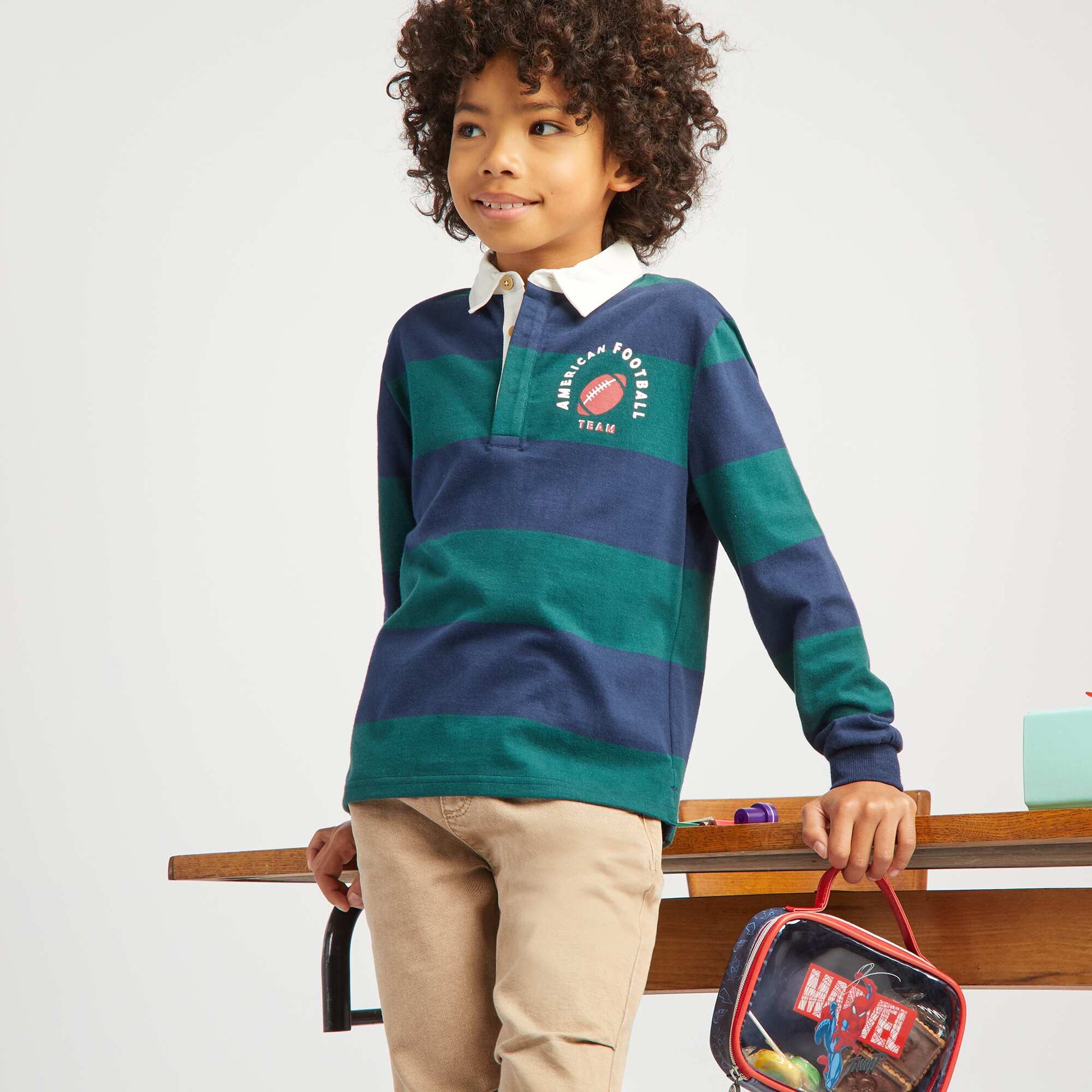 Polo en jersey manches longues Vert/bleu marine