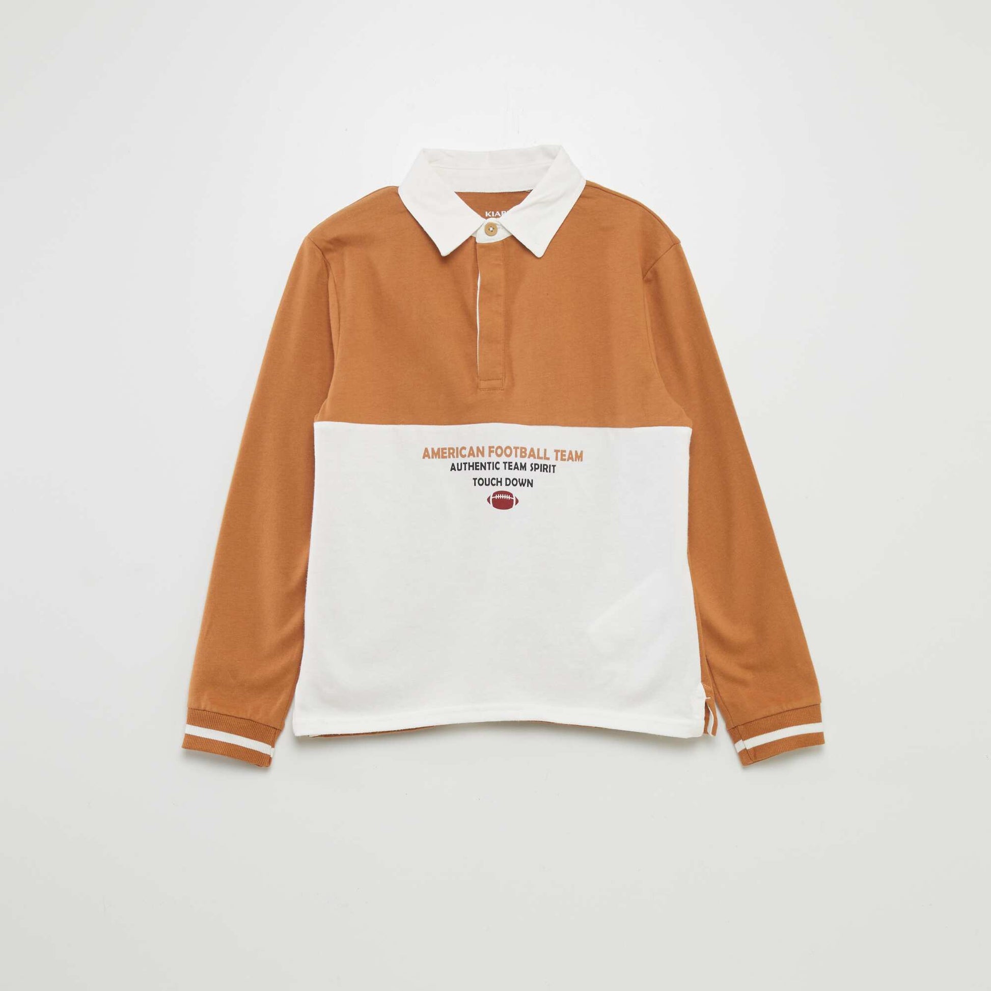 Polo en jersey manches longues Beige/blanc