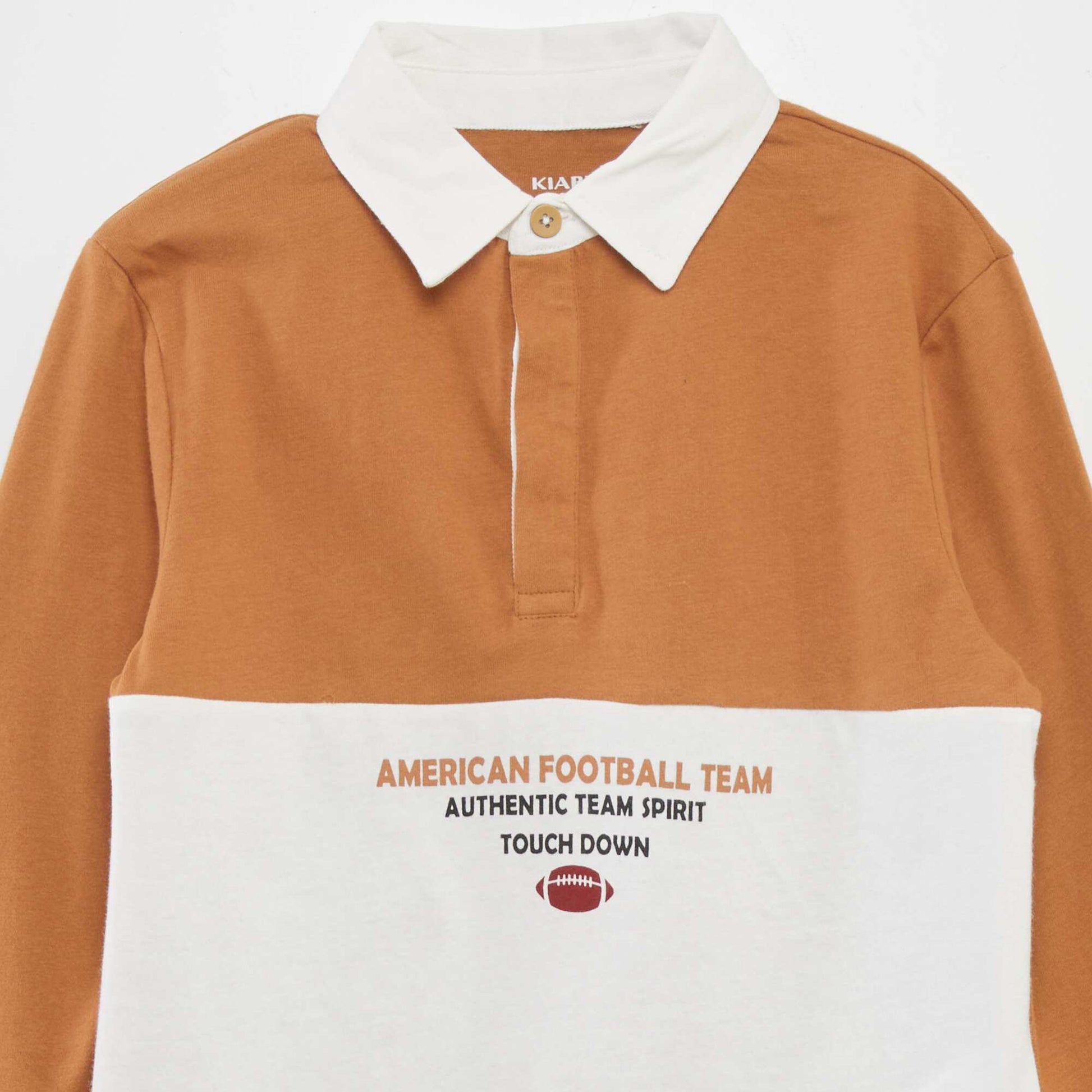 Polo en jersey manches longues Beige/blanc
