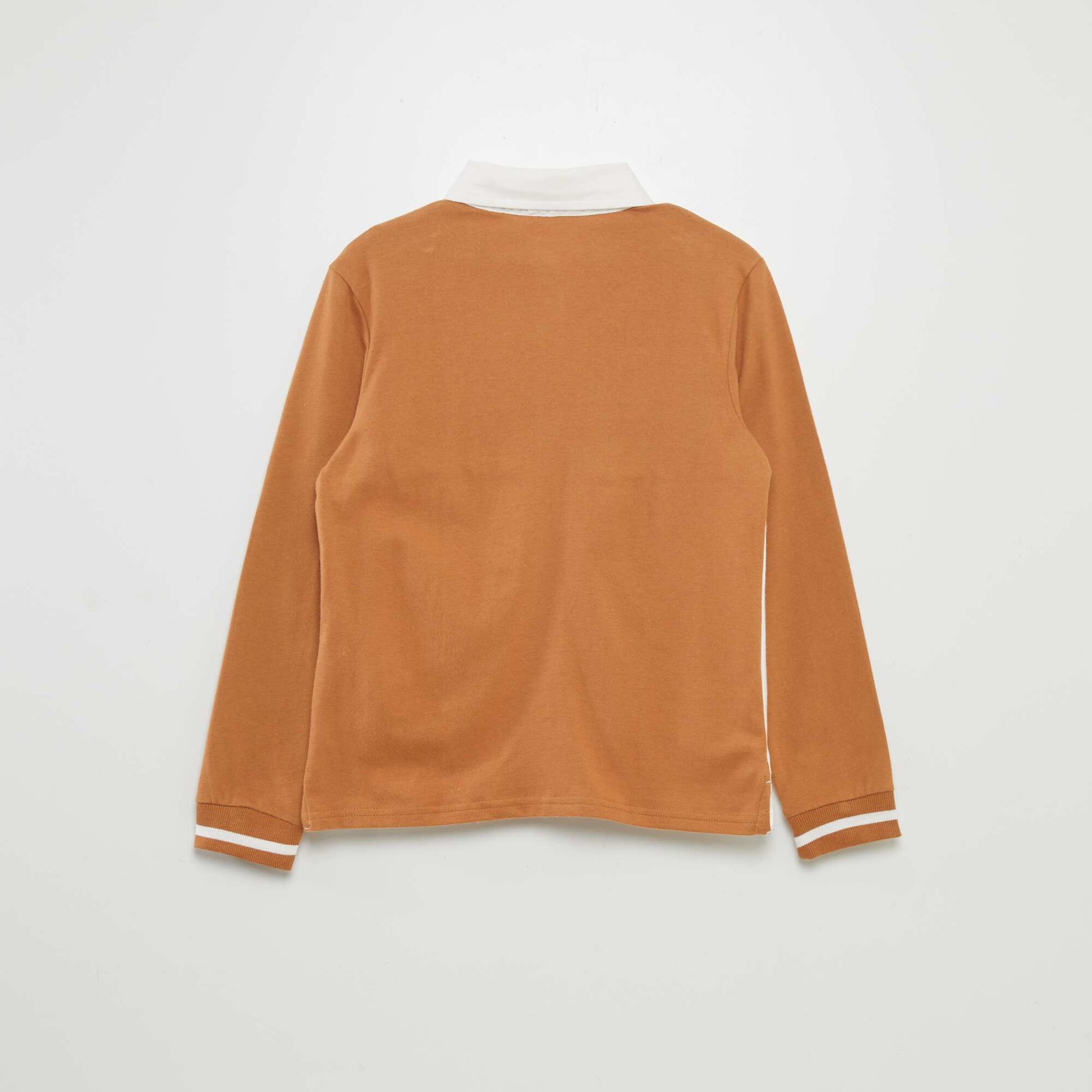 Polo en jersey manches longues Beige/blanc