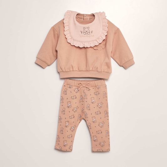 Ensemble sweat + pantalon + bavoir 'Winnie' - 3 pièces Rose