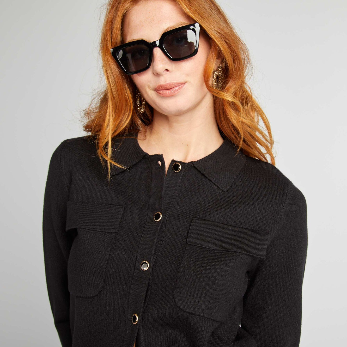 Gilet boutonn en maille avec col polo noir