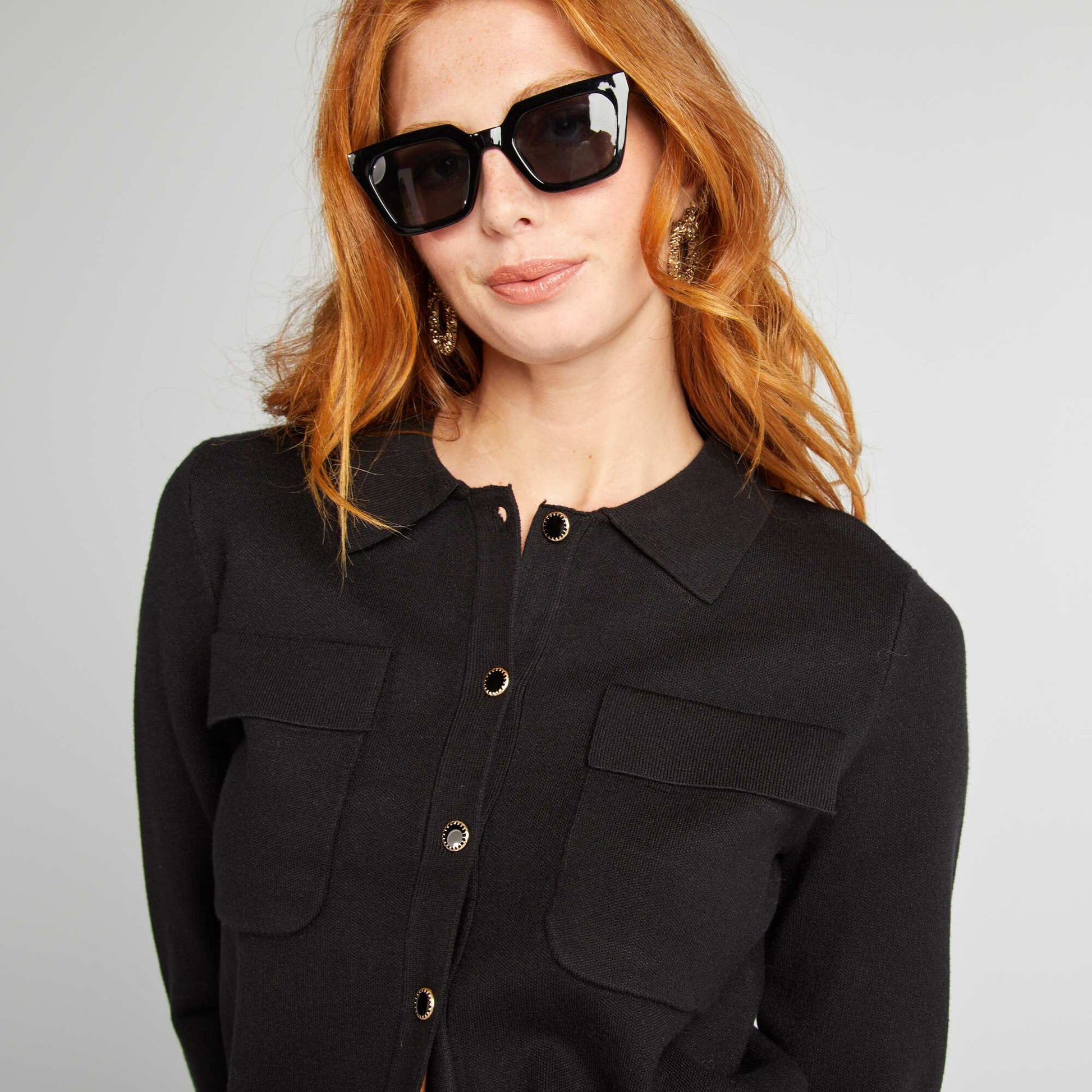 Gilet boutonn en maille avec col polo noir