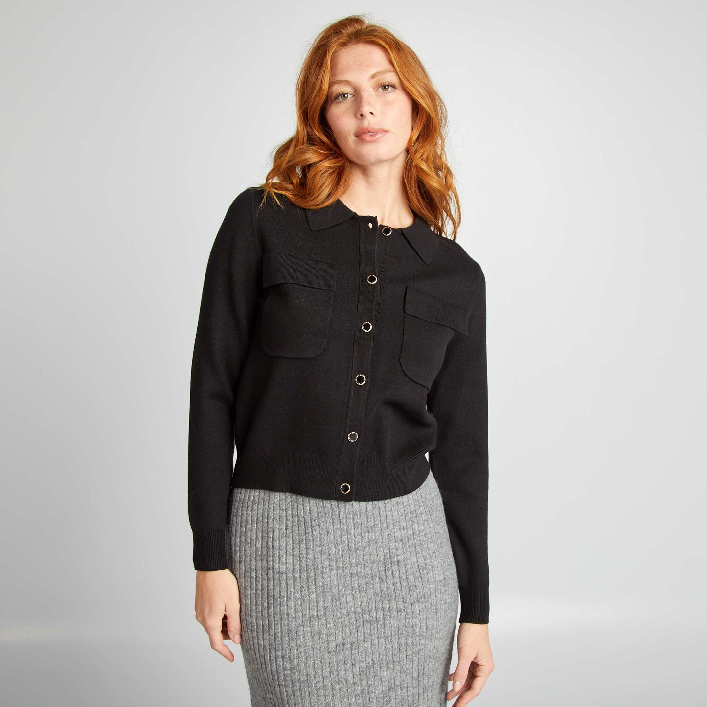 Gilet boutonn en maille avec col polo noir