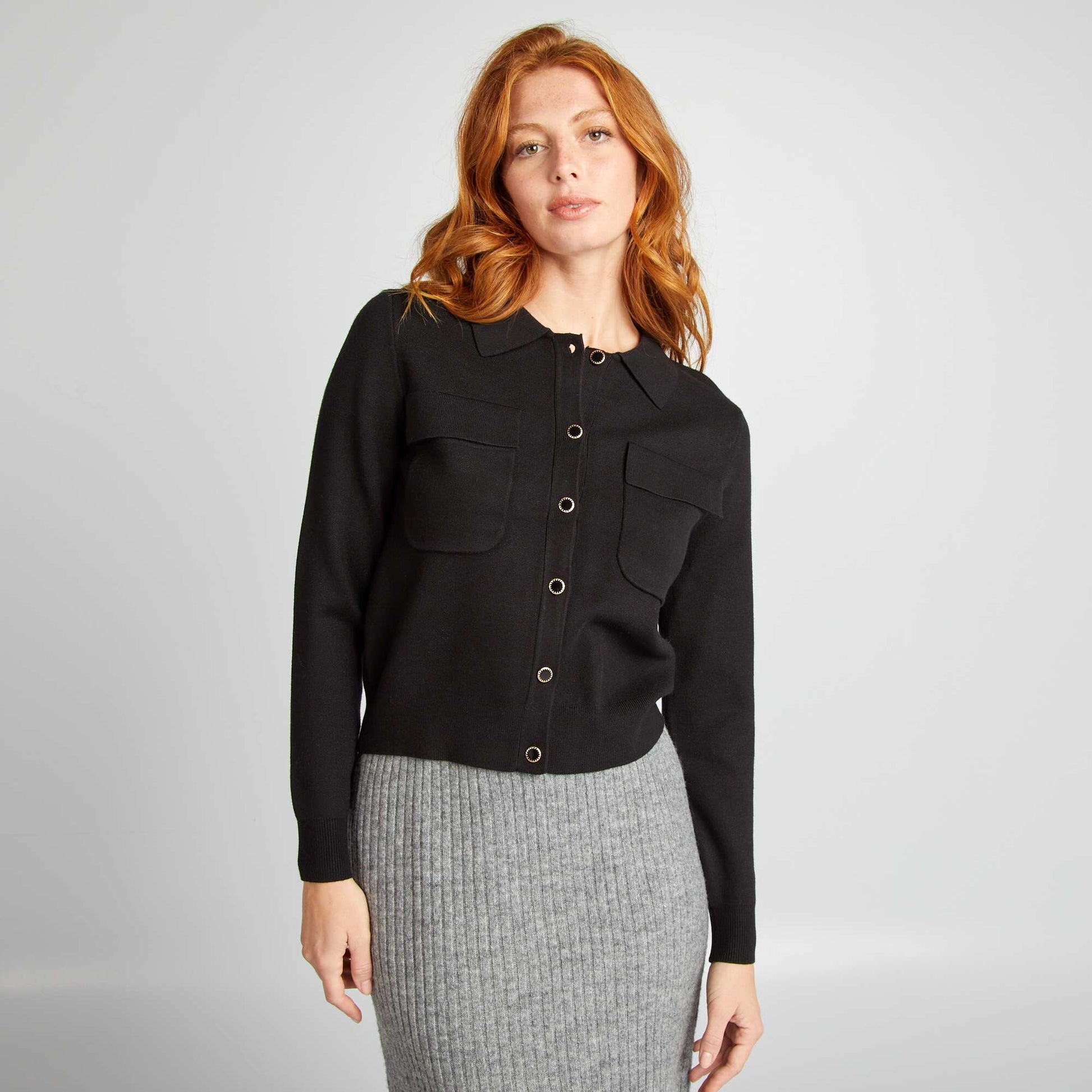 Gilet boutonn en maille avec col polo noir